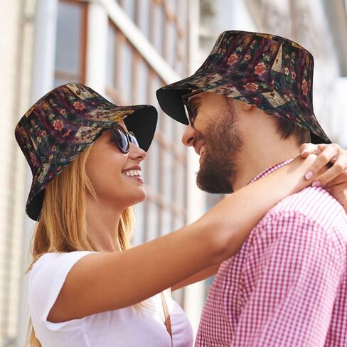 Colorful Vintage Floral Bucket Hat for Men Women, Packable Printed Sun Hats, Fisherman Outdoor Summer Travel Hiking Beach Caps in Saudi Arabia