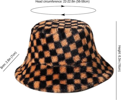 Womens Winter Fluffy Bucket Hat Checkered Pattern,Winter Faux Fur Bucket Hat Fluffy Warm Hat for Women Men in Saudi Arabia