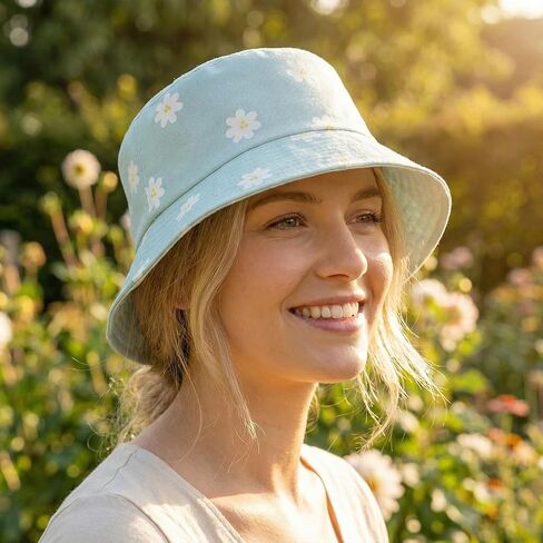 Avxdbr Reversible Daisy Floral Bucket Hat Packable Sun Hat for Women Men Cute Summer Fisherman Hat Beach Travel Outdoor Fishing Cap Green in Saudi Arabia