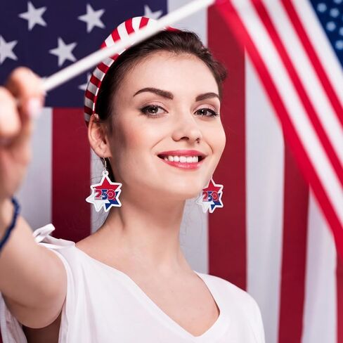 Tondiamo 16 زوجًا من أقراط الذكرى السنوية الـ 250 للرابع من يوليو للنساء أقراط العلم الأمريكي الوطني بالولايات المتحدة الأمريكية الأحمر والأبيض والأزرق المتدلية هدية لعيد الاستقلال in Kuwait