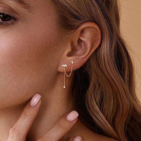 Chain Earrings for Women – Dainty Gold Earrings 14K Gold Plated Leaf Clover Double Piercing Earrings Hypoallergenic Drop Dangle Earrings for Women Trendy Wedding Prom Jewelry Gifts in Kuwait