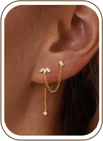 Chain Earrings for Women – Dainty Gold Earrings 14K Gold Plated Leaf Clover Double Piercing Earrings Hypoallergenic Drop Dangle Earrings for Women Trendy Wedding Prom Jewelry Gifts in Saudi Arabia