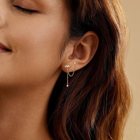 Chain Earrings for Women – Dainty Gold Earrings 14K Gold Plated Leaf Clover Double Piercing Earrings Hypoallergenic Drop Dangle Earrings for Women Trendy Wedding Prom Jewelry Gifts in Kuwait