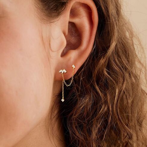 Chain Earrings for Women – Dainty Gold Earrings 14K Gold Plated Leaf Clover Double Piercing Earrings Hypoallergenic Drop Dangle Earrings for Women Trendy Wedding Prom Jewelry Gifts in Kuwait