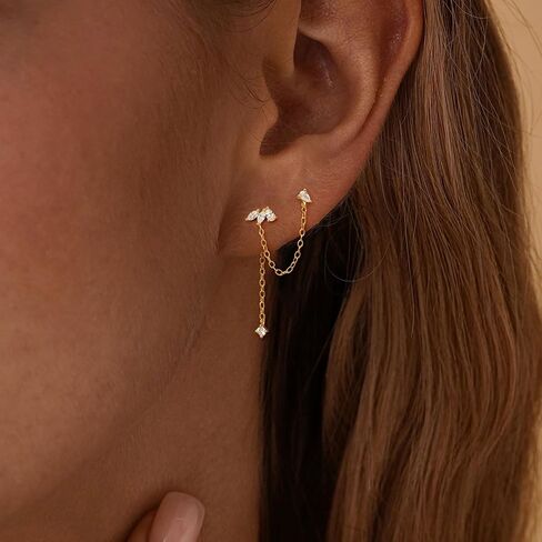 Chain Earrings for Women – Dainty Gold Earrings 14K Gold Plated Leaf Clover Double Piercing Earrings Hypoallergenic Drop Dangle Earrings for Women Trendy Wedding Prom Jewelry Gifts in Kuwait