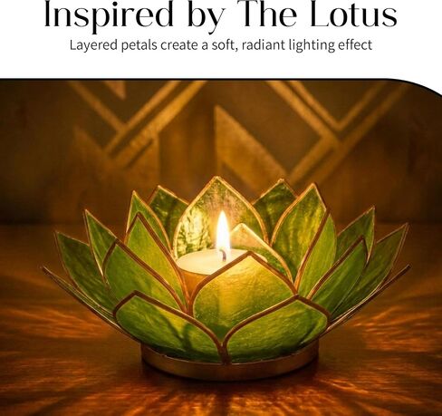 Om Gallery Gemstone Lotus Tealight Holder - Handcrafted Capiz Shell Design for Soft Glow, Elegant Home & Table Decor, Wedding Centerpieces, Votive Candle Styling, and Thoughtful Gifting - Peridot in Saudi Arabia