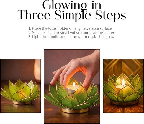 Om Gallery Gemstone Lotus Tealight Holder - Handcrafted Capiz Shell Design for Soft Glow, Elegant Home & Table Decor, Wedding Centerpieces, Votive Candle Styling, and Thoughtful Gifting - Peridot in Saudi Arabia
