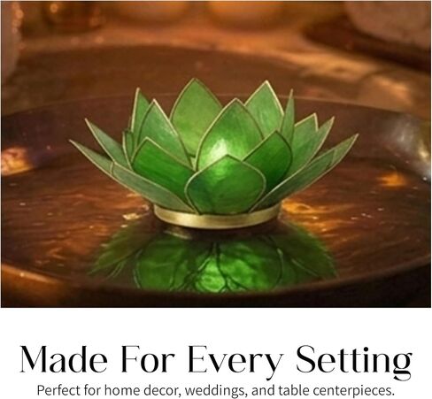 Om Gallery Gemstone Lotus Tealight Holder - Handcrafted Capiz Shell Design for Soft Glow, Elegant Home & Table Decor, Wedding Centerpieces, Votive Candle Styling, and Thoughtful Gifting - Peridot in Saudi Arabia