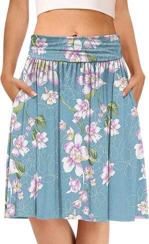 DB MOON Women's Midi Skirts High Waist Pleated Flowy Swing Knee Length Skirt with Pockets in Saudi Arabia