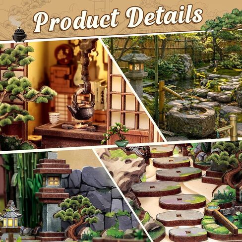 Cutefun Book Nook Kit - DIY Miniature Japanese Zen Garden Kit, 3D Wooden Puzzle Bookshelf Insert Decor Bookend with LED Light, Creative Gift for Adults, Teens & Book Lovers (Serene Courtyard) in Saudi Arabia