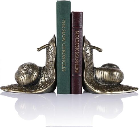 Snail Bookends in Brass-Tone Finish Set of 2 – Fun Metal Animal Bookends, Heavy & Non-Slip Holders for Bookshelf, Desk, Home & Office, for Animal Lovers in Saudi Arabia