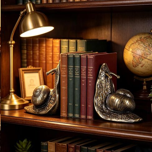 Snail Bookends in Brass-Tone Finish Set of 2 – Fun Metal Animal Bookends, Heavy & Non-Slip Holders for Bookshelf, Desk, Home & Office, for Animal Lovers in Saudi Arabia