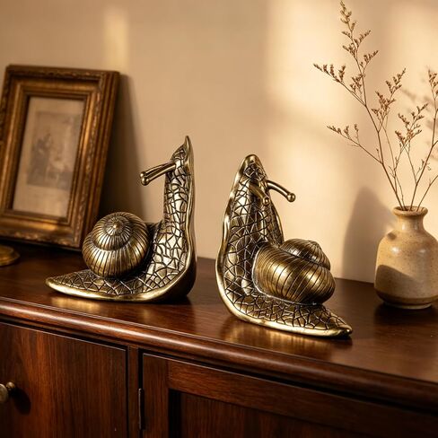 Snail Bookends in Brass-Tone Finish Set of 2 – Fun Metal Animal Bookends, Heavy & Non-Slip Holders for Bookshelf, Desk, Home & Office, for Animal Lovers in Saudi Arabia
