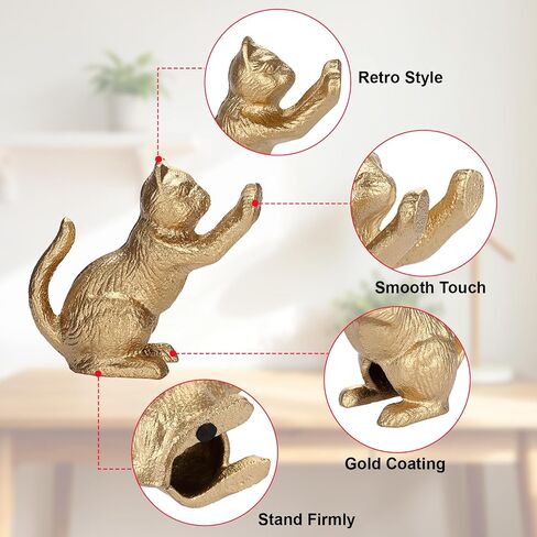 Cat Decorative Bookends for Shelf, Cute Book End Unique Book Ends to Hold Books Heavy Duty for Desk Office, Vintage Antique Gold Home Decor, Shelf Decoration, Modern Living Room Decor in Saudi Arabia
