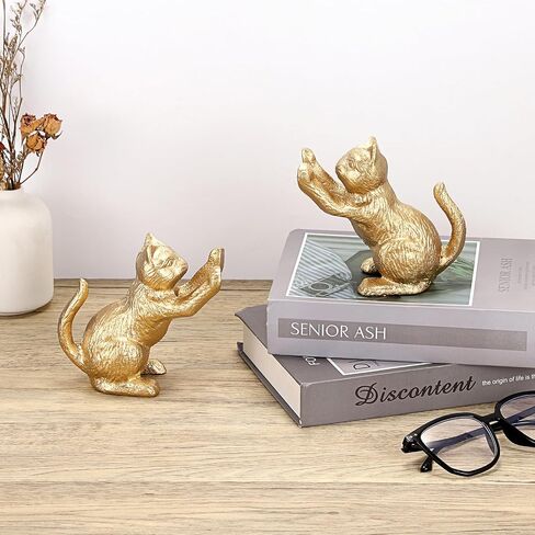 Cat Decorative Bookends for Shelf, Cute Book End Unique Book Ends to Hold Books Heavy Duty for Desk Office, Vintage Antique Gold Home Decor, Shelf Decoration, Modern Living Room Decor in Saudi Arabia