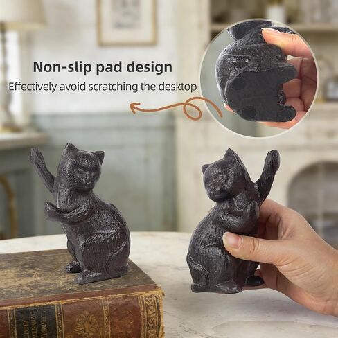 Decorative Cat Bookends, Cast Iron Kitty Book Ends, Heavy Duty Book Stopper, Vintage Antique Brown Black Home Decor, Cute Cat Statues for Shelf Decoration, 2 Pack (Black) in Saudi Arabia