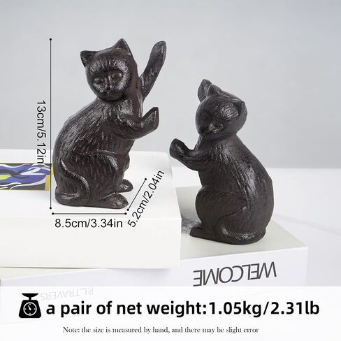 Decorative Cat Bookends, Cast Iron Kitty Book Ends, Heavy Duty Book Stopper, Vintage Antique Brown Black Home Decor, Cute Cat Statues for Shelf Decoration, 2 Pack (Black) in Saudi Arabia