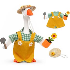 Gardener Desk Goose Outfits, 7 inch Desk Goose Outfits with Flower and Shovel Costume for Plastic/Cement Statue, Mini Goose Clothes Summer Home Office Desk Decor in Saudi Arabia