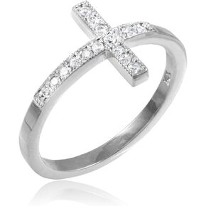 10K White Gold 1/8 Cttw White Diamond Milgrain Edged Sideways Cross Statement Ring (J-K Color, I1-I2 Clarity) in Saudi Arabia