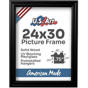 24x30 Black Picture Frame .75" Inch Wide - Handmade Solid Wood Frames with Preinstalled Hangers and UV Blocking Plexiglass Frames in Saudi Arabia