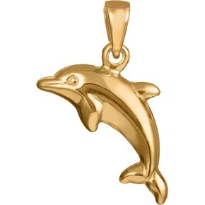 14K Solid Yellow Gold Mirror Polished Hawaiian Dolphin Pendant Charm, For Mom Daughter Girlfriend, Nickel Free Hypoallergenic for Sensitive Skin, Gift Box Included in Saudi Arabia