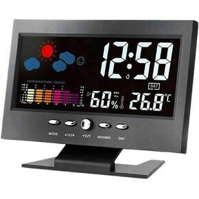 Yosoo Digital Weather Clock, Colorful Display with Temperature Humidity Meter Alarm Calendar, Voice Activated Backlight, for Indoor Wall Table Use (Black) in Saudi Arabia
