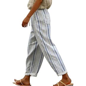 Women's Striped Gingham Harem Pants Summer Casual Loose Drawstring Plaid Trousers Beach Travel Bottoms with Pockets in Saudi Arabia