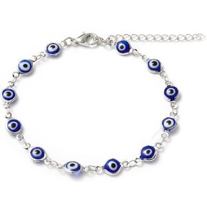 Alloy Women's Charm Bracelet blue Evil Eye Protection Link Chain Adjustable, 8" in Saudi Arabia