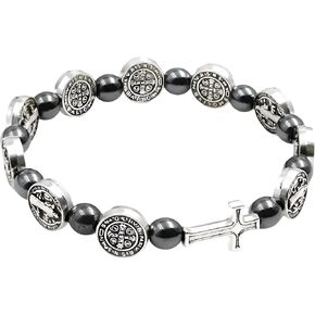 925 Sterling Silver San Benito Bracelet For Women And Men - Catholic Saint Benedict Cross Crystal Bracelet, St Benedict Bracelets Black Glass Beads Rosary Christian Religious Jewelry Best Gifts (3 - San Benito Bracelet) in Saudi Arabia