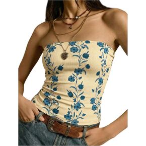 SOLY HUX Women's Floral Tube Tops Ruched Strapless Sleeveless Bandeau Summer Vacation Boho Top in Saudi Arabia