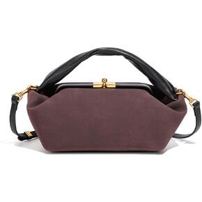 Suede Kiss Lock Shoulder Bag for Women, Vintage Slouchy Hobo Handbag, Soft Faux Suede Satchel with Detachable Strap in Saudi Arabia