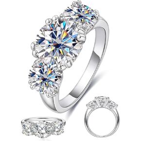 4 Carat Moissanite Rings for Women, Three Stone Moissanite Engagement Ring 14K White Gold Plated Promise Ring for Her, Round Brilliant Cut Anniversary Wedding Ring Trilogy Jewelry, D Color VVS1 in Saudi Arabia