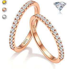 GEMQUEEN 2Pcs Moissanite Rings for Women : 18K White Gold Plated 925 Sterling Silver Engagement Ring Eternity Wedding Band Dainty Moissanite Stackable Jewelry Set D Color VVS1 Clarity Size 4-10 in Saudi Arabia