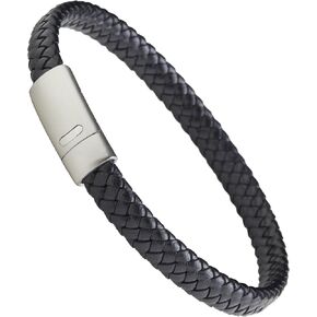 LUXAR Men’s Genuine Leather Bracelet | Interwoven Black Leather Bracelets with Brush Stainless Steel Clasp | Minimalist, Designer Jewelry for Men (Silver, Medium) in Saudi Arabia