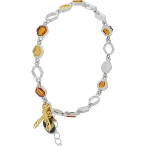 Women's Silver Bracelet with Bee and Amber, Sterling Silver Polished and Gold-Plated, Amber in Cognac Colour in Saudi Arabia