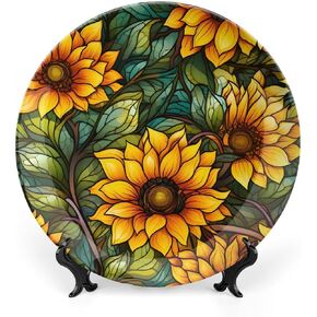 Decorative Plates, Watercolor Peacock Stained Glass Design Ceramic Dinner Plate Home Wobble-Plate with Display Stand, Wall Hanging Decor for Kitchen Household 10 Inch, Gifts for Peacocks Lover in Saudi Arabia