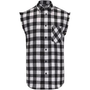Men's Flannel Plaid Shirt Sleeveless Casual Button Down Vest Shirts in Saudi Arabia