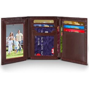 Mens Trifold Leather Wallet，Genuine Leather RFID Blocking Wallets for Men，Tri Fold Wallet with 2 ID Window and 8 Card Slots（brown） (brown) in Saudi Arabia