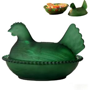 Hen on Nest Glass Candy Dish, Glass Chicken Dish with Lid, Vintage kitchen Chicken Decor, Candy Jar for Snacks, Dessert Storage (Green) in Saudi Arabia