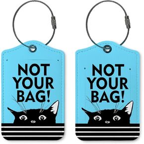 Funny Cat Luggage Tags for Suitcases,Not Your Bag Travel Bag Tag with Steel Loop,Cute 2 Pack Baggage Tag Blue,Handbag School Bag Backpack Traveling Accessories,Cat Lover Gifts（Purple） in Saudi Arabia