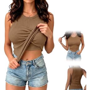 Tank Top with Built in Bra for Women, Ribbed Sleeveless Camisole, Stretchy Fitted Casual Everyday Top in Saudi Arabia