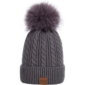 Alepo Womens Winter Beanie Hat, Warm Fleece Lined Knitted Soft Ski Cuff Cap with Pom Pom in Saudi Arabia