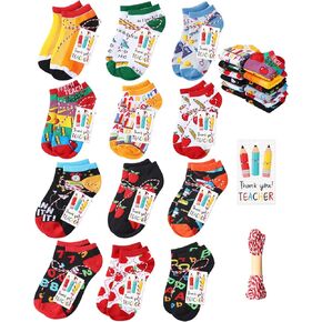 12 Set Novelty Teacher Gifts Socks for Women Men with Thank You Cards and String Apple Ruler Pencil Ankle Socks for Back to School Teacher Appreciation Gifts in Kuwait