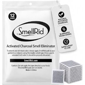 SMELLRID Activated Charcoal Odor Absorber Pads – 12 Unscented Adhesive (4"x4") Charcoal Pads for Body Odor, Flatulence & Personal Care Environments – 100% Coconut Shell Carbon in Saudi Arabia