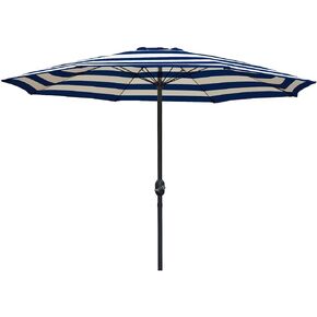 In The Swim 9' Steel Umbrella - Indigo Stripe Outdoor Patio Umbrella with Manual Crank & Weather-Resistant Fabric in Saudi Arabia