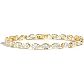 14K Gold Tennis Bracelets for Women - Bezel CZ Bracelet For Women - Simulated Diamonds Princess, Round,Marquise, Pear, Emerald Cut Stones, Valentines Day Wedding Jewelry for Brides in Saudi Arabia