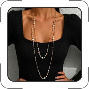 Long Pearl Necklaces for Women Trendy Bohemian Bead Pearl Y Long Pendant Necklace Pearls Chain Necklaces Sweater Strand Chain Jewelry Accessories in Kuwait