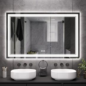 60 x 36 Inch Led Bathroom Mirror with Front and Backlight, Wall-Mounted Vanity Mirrors with Dimmable 3 Color Lights, Anti-Fog and Memory (Horizontal/Vertical) in Saudi Arabia