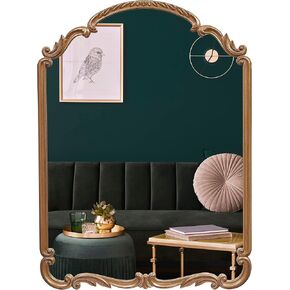 Wylde Iris English Estate Carved Arch Wood Wall Mirror, Mirror for Entryway, Living Room, Bathroom, Antique Black, 22x30 in Saudi Arabia
