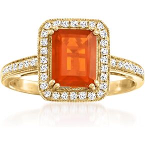 Ross-Simons Fire Opal and .21 ct. t.w. Diamond Ring in 14kt Yellow Gold in Kuwait